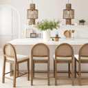 Nathan James Bailey Boucle Upholstered Rattan Bar Stool, Counter Height Stool with Natural Rattan Woven Back For Kitchen Island, Light Brown, Set of 4