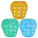 Leekalos One Size Adjustable Reusable Swim Diaper Boys & Girls, Swim Diapers for Baby Shower Gifts & Swimming Lessons, Pack of 3 (Jade, Aqua, Gold, Large)