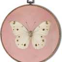Tzhim Pink Vintage Butterfly Round Wall Art, Neutral Moody Butterfly Round Wall Decor Framed, Retro Moth Canvas Wall Sculptures for Home Bedroom Living Room Decor, 10x10 Inch (color_2)