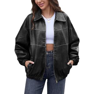 Bakyarder Womens Oversized Y2K Faux Leather Jackets Vintage Plus Size Fashion Motorcycle Coats Fall Fashion Outfits 2025, Small