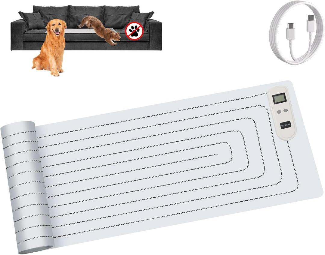 SEERWAY Pet Shock Mat for Dogs & Cats, 60"x12" Rechargeable Electric Training Mat to Keep Pets Off Couch, Bed, Kitchen Counter, Furniture with Adjustable Shock Levels