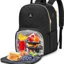 MATEIN Work Backpack with Lunch Compartment, Insulated Quilted Lunch Backpack for Women, Water Resistant Lunchbox Back Pack for Nurse, 15.6 Inch Teacher Work Bag for Office Business Commuting, Black