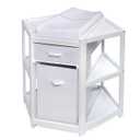 Badger Basket Corner Baby Changing Table - Space-Saving Diaper Changing Station for Nursery with Storage Bin, Changing Pad and Safety Belt - Organizer for Newborn and Infant Essentials - White