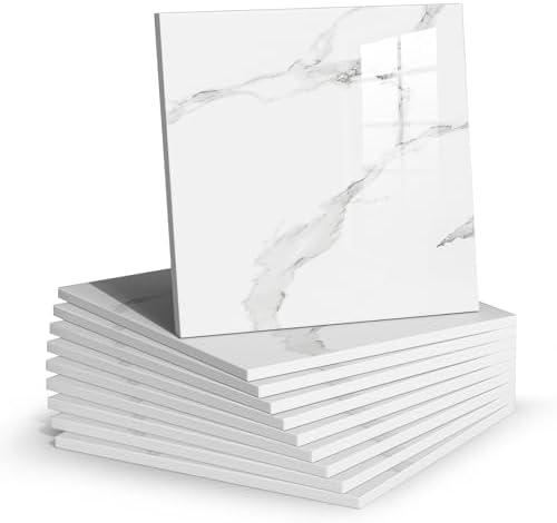 Chejiaye Thick 4pcs Marble Peel and Stick Backsplash Waterproof Washroom Wall Panels, Peel and Stick Tile, PVC Foam Wall Panels for Kitchen,Bathroom,White and Grey(Not Real Tile,11.8" x 11.8")