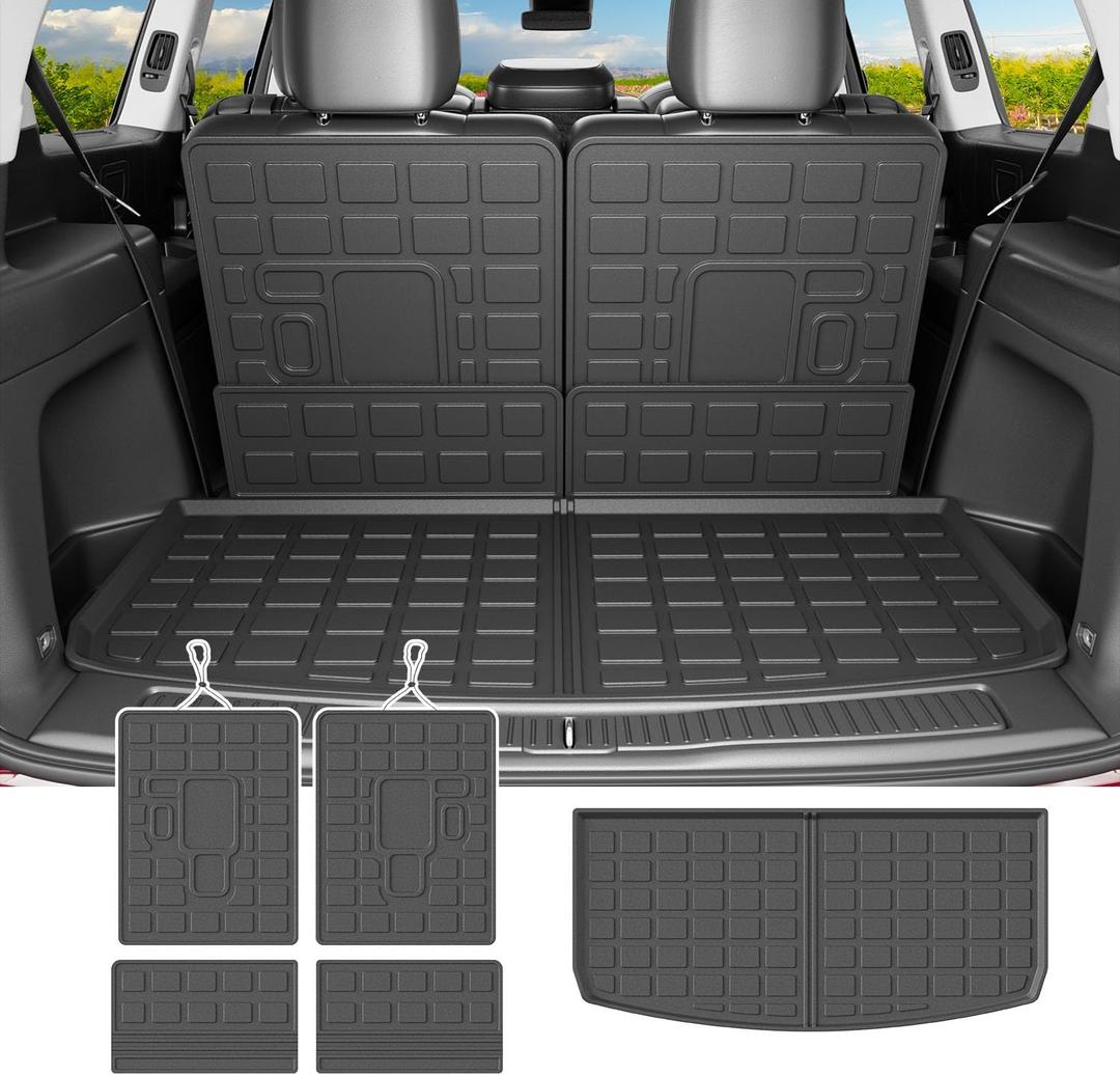 powoq Cargo Mat Compatible with 2021-2026 Jeep Grand Cherokee L Overland Trunk Mat Backrest TPE Cargo Liner Replacement for 2021-2026 Jeep Grand Cherokee L Accessories (Trunk Mat+Backrest Mats)