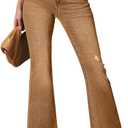 Sidefeel Women's Bell Bottom Flare Jeans High Waisted Stretchy Ripped Distressed Raw Hem Denim Pants with Pockets