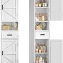 TEENFON 67" H Bathroom Storage Cabinet with Barn Doors & Adjustable Shelves, Bathroom Cabinet with Drawer, Narrow Bathroom Storage Unit, Floor Cabinets for Living Room, Kitchen, White, 11.8"D x 15.8"W x 67"H