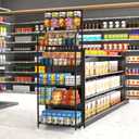 Retail Snack Display Stand,5-Tier Black Metal Storage Shelf Brackets with Wheels & Hooks,Metal Storage Shelves Heavy Duty, Retail Display Shelves Racks,Snack Organizer Stand Display Supplies, 67 inches x 23.6 inches x 10.6 inches