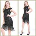 PLULON 1920s Dresses for Women, Sequin Fringed Gatsby Flapper Cocktail Dresses with 20s Accessories Set, Roaring 20s Costumes (Black, XL)