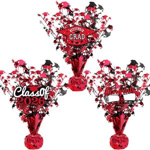 3 Pcs Graduation Table Centerpieces - Balloon Weight Centerpieces Blue Glitter Foil Graduate Cap Centerpieces for 2026 Graduation Party Table Decorations (red)