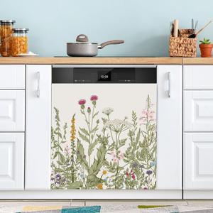Wildflowers Dishwasher Magnet Cover for Washers Fridge Cover Panel Decal Home Kitchen Decor,Washing Machine Cabinet Reusable Dishwasher Covers,26 x 23 inch
