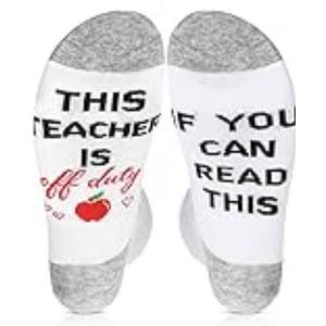Best Teacher Ever Socks “This Teacher Is Off Duty” Sole Women's One Size 6 - 11 (Pack Of 4Pairs)