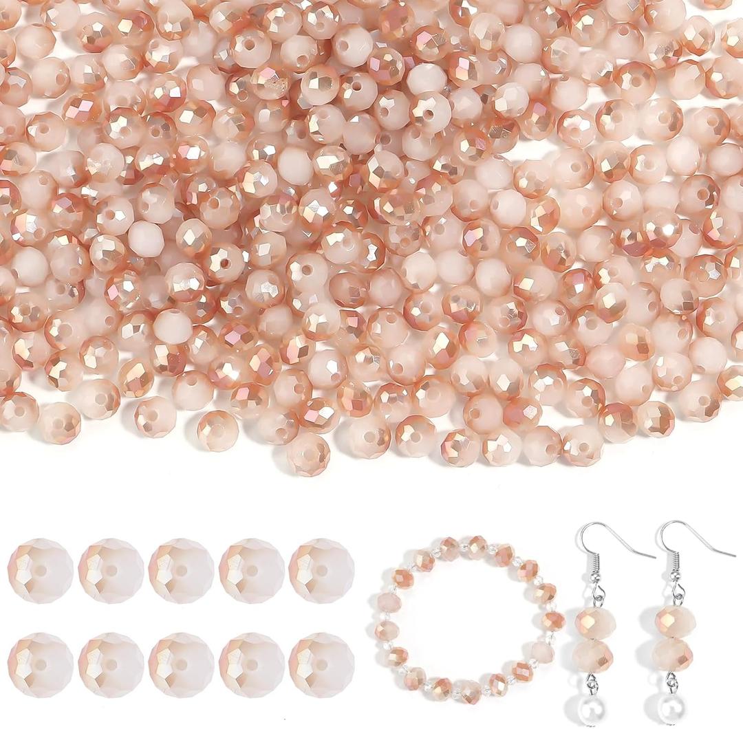 2 x 400 Pcs 6mm Assorted Colors Rondelle Glass Crystal Beads Loose Craft Bead for Bracelet Necklace Earring Keychain DIY Jewelry Making, White -Amber