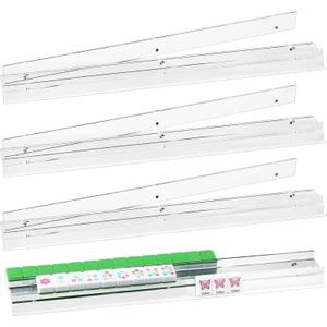DoubleFill 4 Pack Mahjong Tile Rack & Pusher Set, Acrylic All-in-one Holders, Magnetic Mahjong Racks for Organizing Tiles, Easy to Use for Home Game Nights(Flat Edge,Clear)