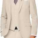 Mens 3 Piece Slim Fit Suit Set, 2 Button Solid Blazer Jacket Vest Pants Business Tuxedo (Large, Light Champagne)