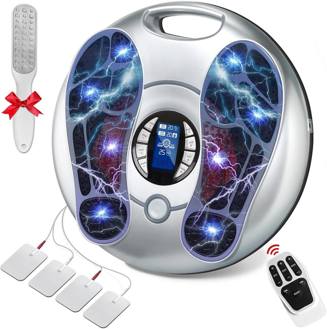 EMS Foot Massager for Neuropathy (FSA/HSA Eligible), TENS Electronic Muscle Circulation Stimulator with 4 Electrode Pads,Relieves Swelling, Fatigue, Plantar Fasciitis Silver