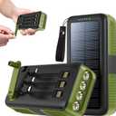 Solar Charger Power Bank 63200mAh, Portable Charger with Dual Outputs & Dual Inputs 4 LEDs Flashlight, Hand Crank Power Bank Fast Charging Battery Pack for Outdoor Camping Survival Gear (army green)