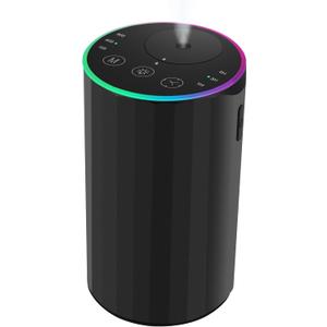 Waterless Essential Oil Diffuser, 7 Colors LED Light, Battery Powered Mini Scent Air Machine, Aromatherapy Mist Diffuser for Home Room Car OfficeBlack Aluminum Alloy