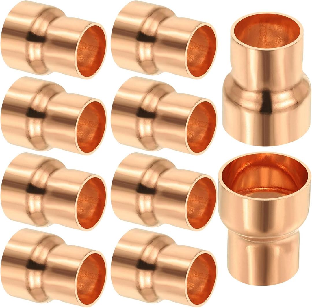 PATIKIL 1" to 3/4" Nominal Size Copper Reducer, 10pcs 99.9% Pure Copper Reducing Coupling Pressure Fitting Pipe Tube Connector Adapter with Sweat Solder