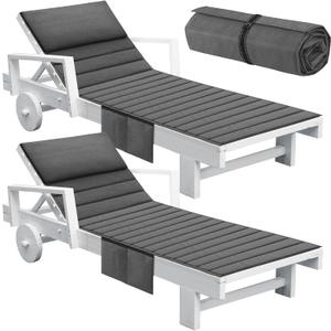 Hoolerry 2Pcs Outdoor Lounge Chair Cushions Waterproof Folding Chaise Lounge Cushion for Patio Lawn Pool Beach Chair Pad with Headrest and Pocket 72'' x 21'', No Chair, (Grey)