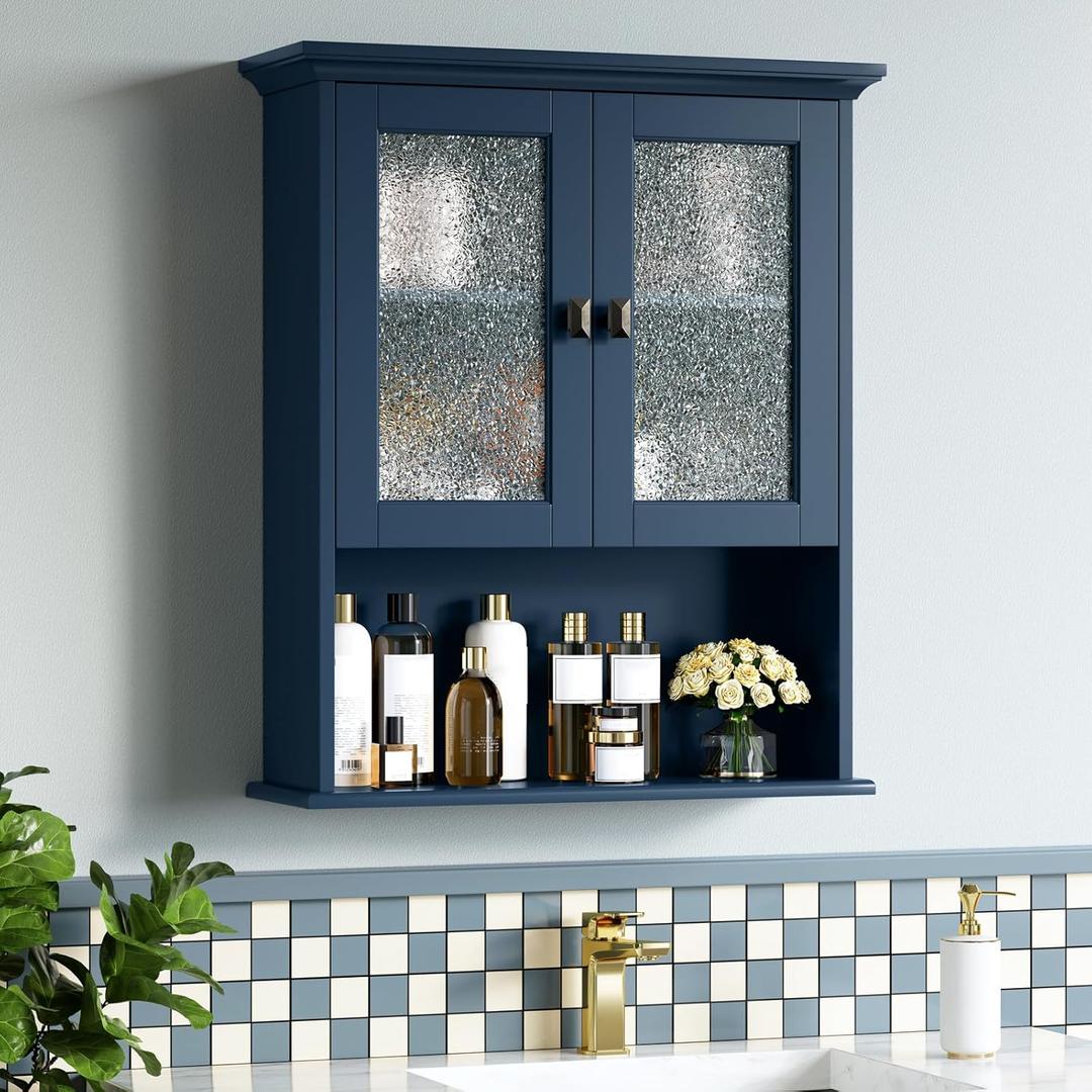 Bathroom Cabinet Wall Mount, Medicine Cabinet Over Toilet Storage Cabinet with Glass Door Build-in Spirit Level Cupboard Hanging Storage for Bathroom Laundry Kitchen Living Room (Ultramarine)