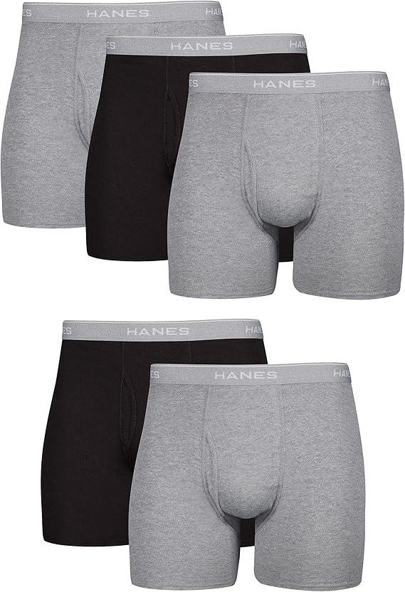 Hanes Men's Underwear Boxer Briefs Pack, Cool & Breathable Cotton Moisture-Wicking Underwear for Men, No Ride Up, Pack 5, XL