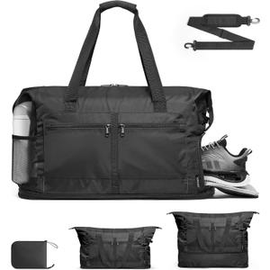 TOPEAST Foldable Travel Bag for Men & Women, 65L Weekender Overnight Duffle Bag for Travel, Expandable Airline Approved Carry-On with Shoe Compartment, Lightweight Personal Item Bag, Water-resistant