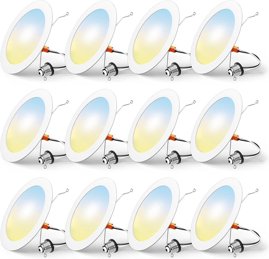 FREELICHT 12 Pack Retrofit LED Recessed Lighting 6 Inch, Selectable 2700K/3000K/4000K/5000K/6000K, Dimmable Flat LED Can Lights, 10W=110W, 1000LM, IC & Damp Rated, ETL & FCC, White
