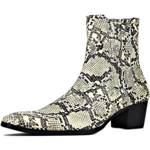OSSTONE Men Chelsea Ankle Boots Leather Snake Print Chukka Boots Heel Retro Dress Boots, Sie 10