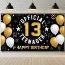 Fabric 13th Birthday Backdrop Banner for Boys Girls, Yard Sign Photo Booth Props, 3 Years Old Official Teenager Party Decor Indoor Outdoor, Black Gold Silver Theme, 6.1x3.6 FT