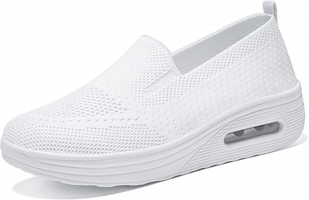 Women's Breathable Orthopedic Air Cushion Sneakers for Comfortable Casual Walking Shoes (7.5, White)