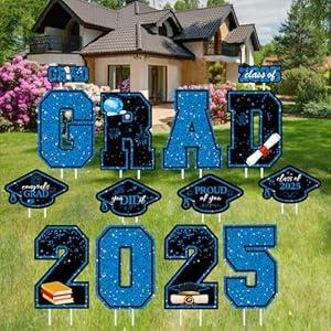 Graduation Yard Signs, 14 PCS Congrats Grad Lawn Stakes, Class of 2025 GRAD Yard Signs with Stakes, Graduation Party Decorations for Outdoor School College Party Decor 