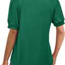 Womens Summer Short Sleeve Tops Pleated Shirts Crewneck Outfit Puff Sleeve Blouses Casual Tunic Blue Flower (Green, XL)