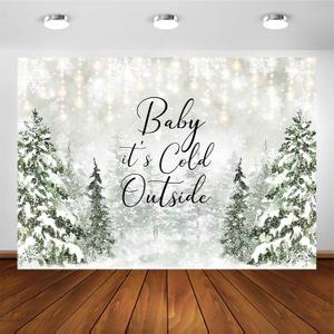 Avezano Baby It's Cold Outside Backdrop Winter Baby Shower Photo Background Props Winter Wonderland Party Decoration Snowflakes Newborn Photo Photo Banner (Blue) (Green, 8x6ft)