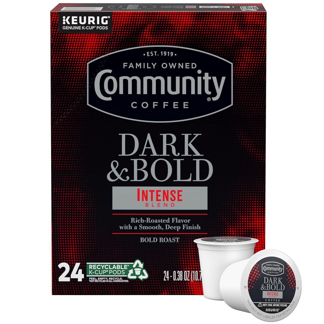 Community Coffee Dark & Bold Intense Blend 24 Count Coffee Pods, Compatible with Keurig 2.0 K-Cup Brewers, 24 count (Pack of 1), Best By: 28 December 2025