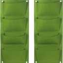 PATIKIL 4 Pockets Vertical Hanging Grow Bags, 2 Pcs Wall Hanging Planter Bags Wall-Mounted Felt Fabric Planting Grow Bags for Garden Home Decoration, Green