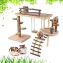 VolksRose Wooden Hamster Playground Platform, Hamster Climbing Toy, Natural Living Climb System, Small Animals Activity Set with Ladder Food Bowl Ramp Bridge for Mouse Gerbil Rat Chinchilla