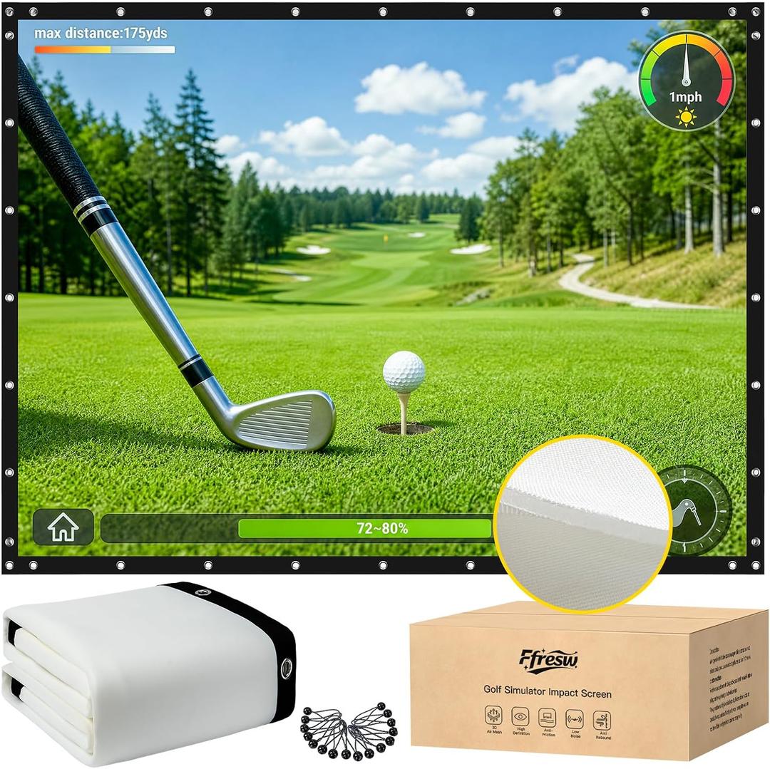Golf Simulator Impact Screen, Triple Layer Projection Screen for Home, 3D Air Mesh Golf Impact Screen with Probe and Snap Hooks for Indoor/Home/Garage Training (9'×7')