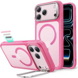 ESR for iPhone 17 Pro Max Case with Stash Stand, Camera Control Cover Compatible with MagSafe, Military-Grade Drop Protection Magnetic Phone Case, Scratch-Resistant Back Cover,Frosted Pink