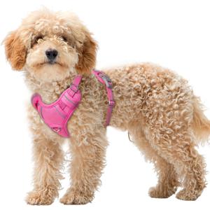 BARKBAY No Pull Dog Harness Large Reflective Dog Harness with Front Clip and Easy Control Handle for Walking Training Running with ID tag Pocket(Pink,XS)