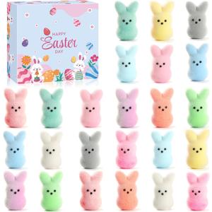 Easter Bunny Figurines Set of 24, Realistic Fuzzy Rabbit Decorations, Easter Basket Stuffers & Home Decor, Gift Kids Adults