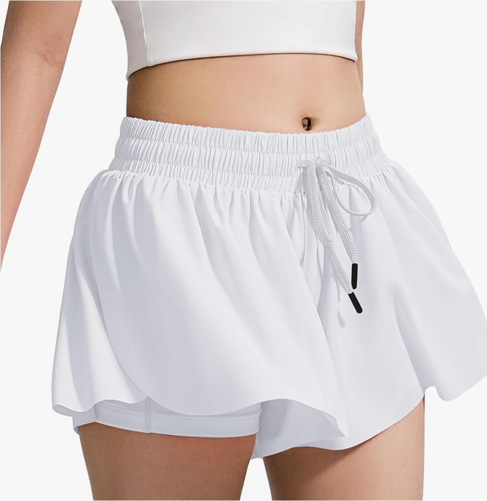 BOOPH Girls Flowy Shorts Athletic Butterfly Shorts with Inner Pockets 2-in-1 for Girls Running Tennis Sports Small