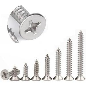 Pack of 2, CAMKONG Wood Screws Assortment kit,420Pcs,Stainless Steel Drywall Screws, Flat Head Phillips Drive Self-Tapping Screws,M3 Screw kit,8 Size Wood Screws & M6 Screw Anchors