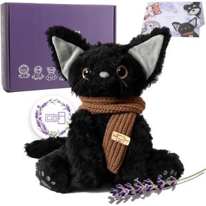KOWSI Microwavable Heating Pad Black Cat Plush - Weighted Stuffed Animal Toy with Tourmaline Beads & Lavender - 1 lb for Long Lasting Cozy Warmth & Relaxation - Includes Gift Box & Greeting Card