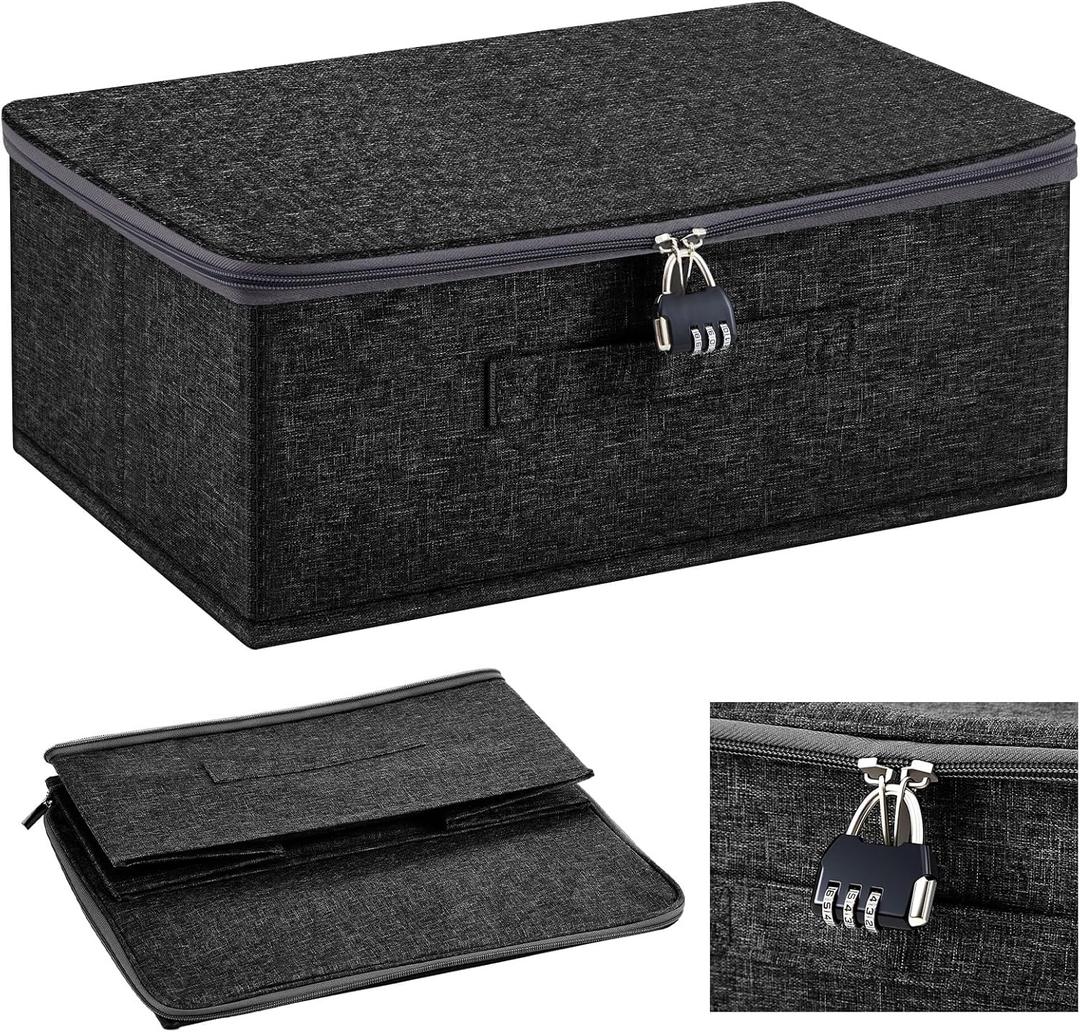 Discreet Lockable Toy Bag Storage Organizer Toy Bag Storage Bins Case with Zipper Lid for Women and Men Clothes Container(Black,15 x 10 x 6.3 Inch)