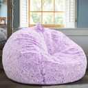 Fluffy Bean Bag Chair for Kids, 2.5FT Round Memory Foam Filled Bean Bag for Teens & Kids, Ultra Soft Faux Fur Fabric Bean Bag Chairs for Playroom, Living Room, Bedroom, Lavender (Small, Purple)