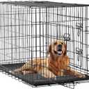 FDW 48 Inch Dog Crate Dog Kennel Cage with Double Door Folding Metal Wire Dog Cage with Removable Tray&Divider Panel for Large Dogs,Black