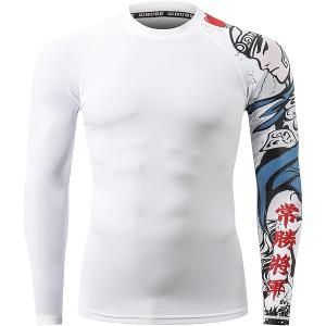 HUGE SPORTS Men's Rash Guard Long Sleeves UPF 50+ UV Sun Protection Quick Drying Splice Compression Swim Shirts, Large