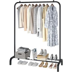 MOYIPIN Metal Clothing Rack, Single Rod Portable Garment Rack for Hanging clothes, Cloths Rack for Bedroom, Balcony 43.31inch, Black
