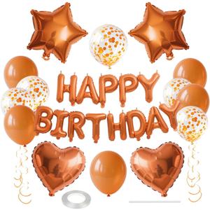 27 Pcs Orange Birthday Decorations, 3D Letters Orange Happy Birthday Balloon Banner, Pentagram Heart Foil Balloons Confetti Balloons Kit For Boys Girls Party Supplies